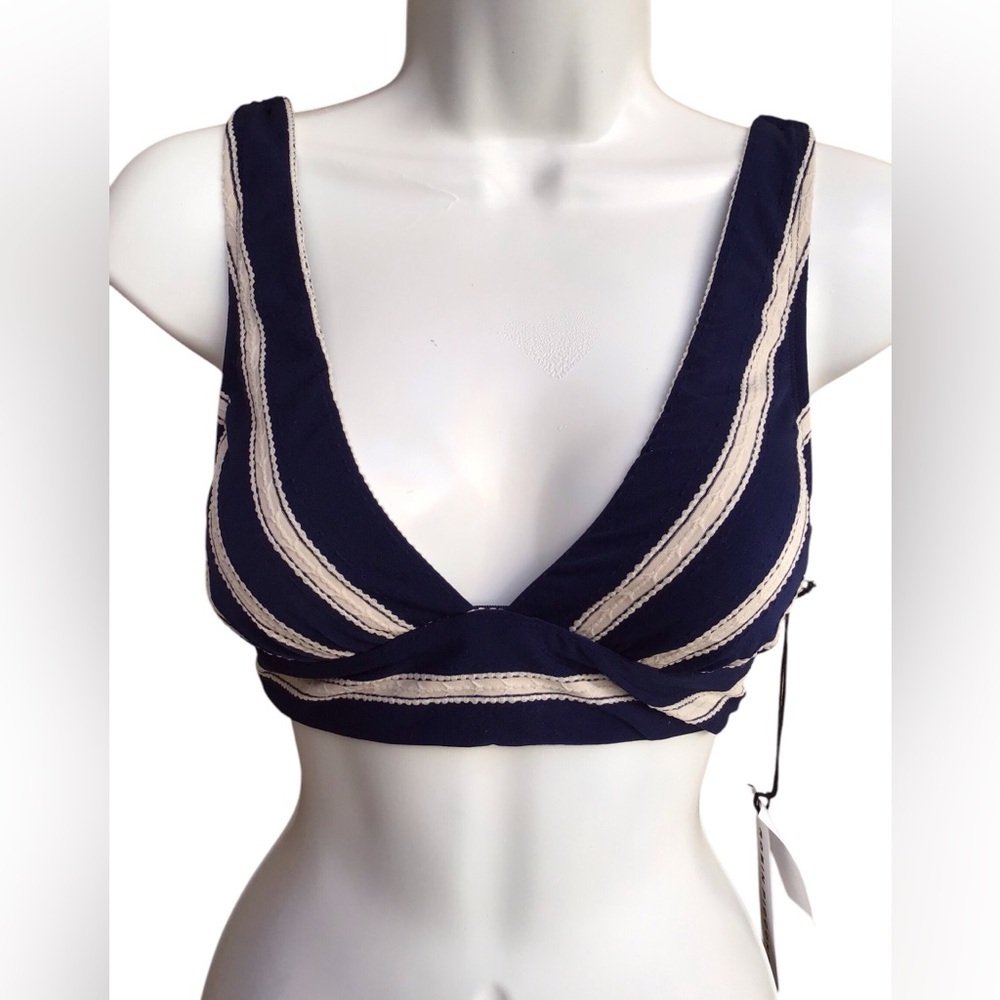 Robin Piccone Abi Crochet Indigo Blue Tassel Bikini Top Size XS NWT